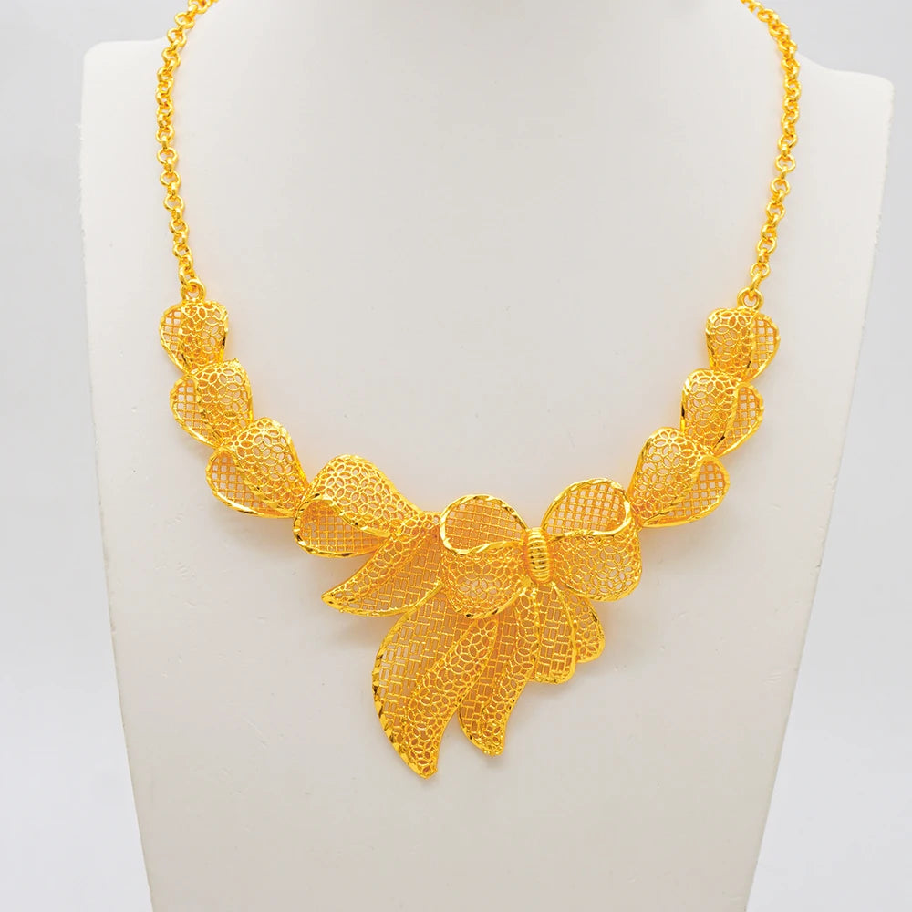 Luxury Indian Jewellery Earrings Necklace Jewelry Sets For Women Dubai Gold Color African Arabic Wedding Bridal  Party Gifts