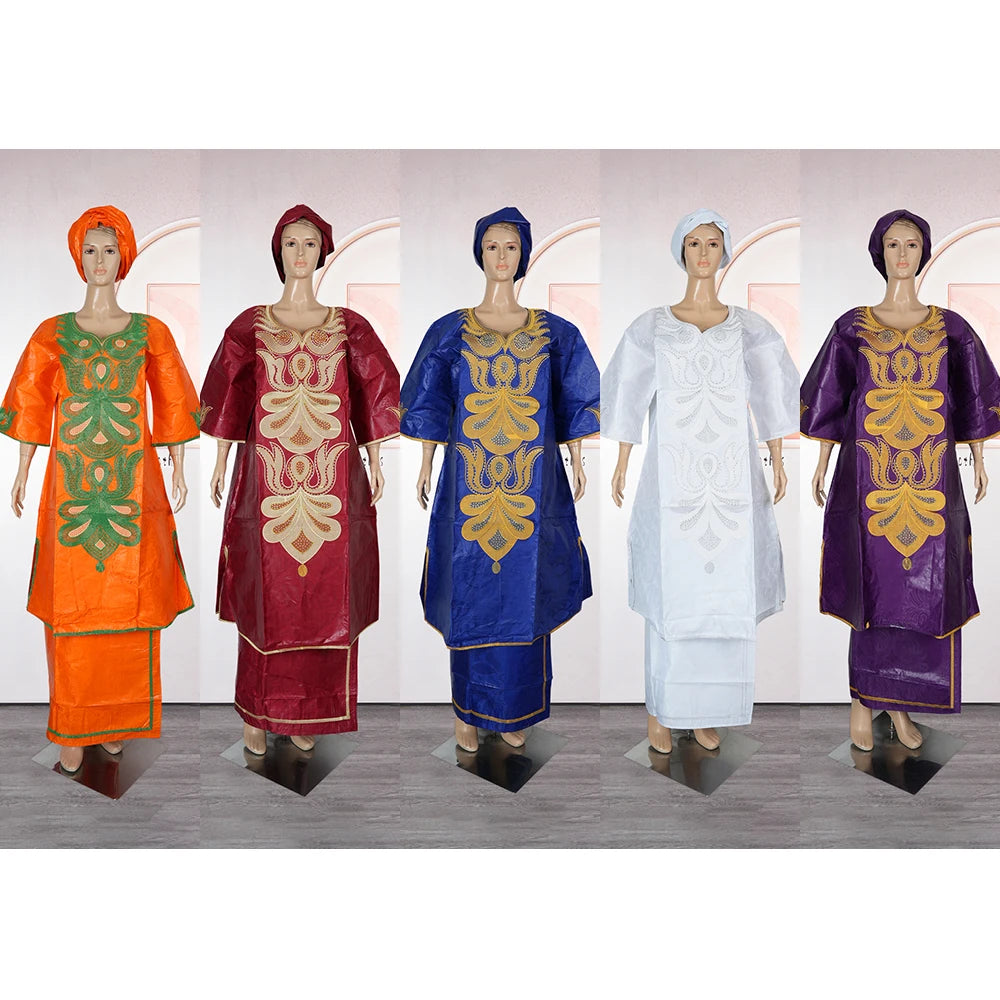 MD African Clothes For Women 2 PCS Sets Tops And Skirts Suits Bazin Riche Gown Dashiki Ankara Turkey Outfits Plus Size Dresses