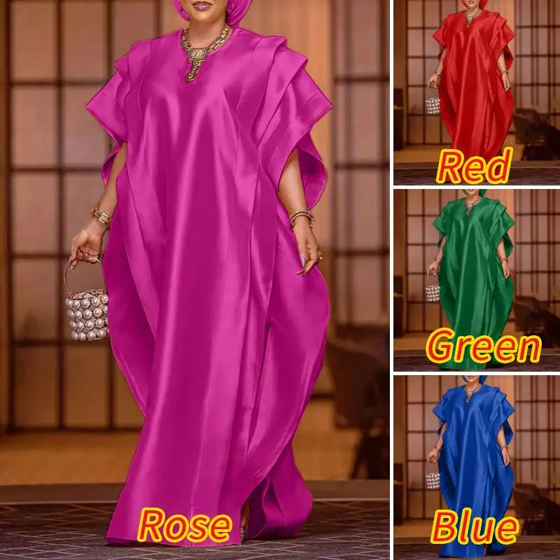 VONDA Oversize Women Maxi Dress Elegant Short Sleeve Ruffled Satin Silk Party Sundress 2024 Casual Loose Solid Color Summer Robe