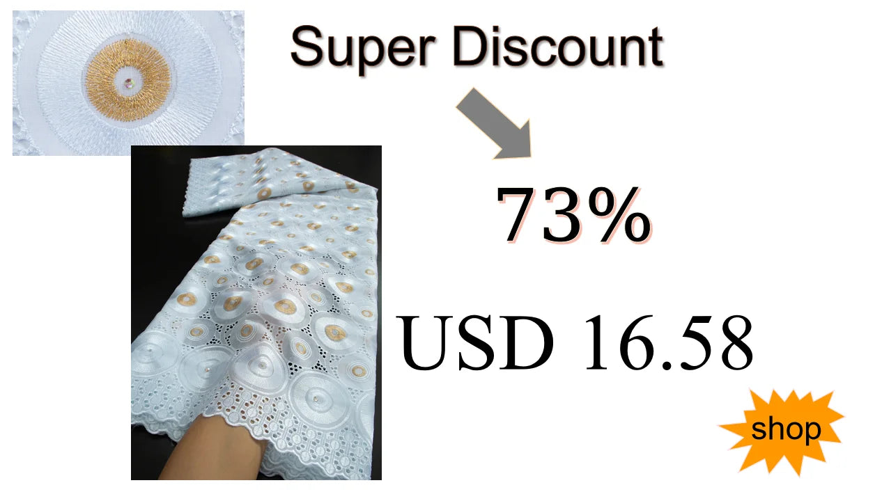 2024 African Cotton Lace Fabric High Quality Nigerian Stones Cotton Lace Fabric Swiss Voile Lace For Women Wedding Dress TY3806