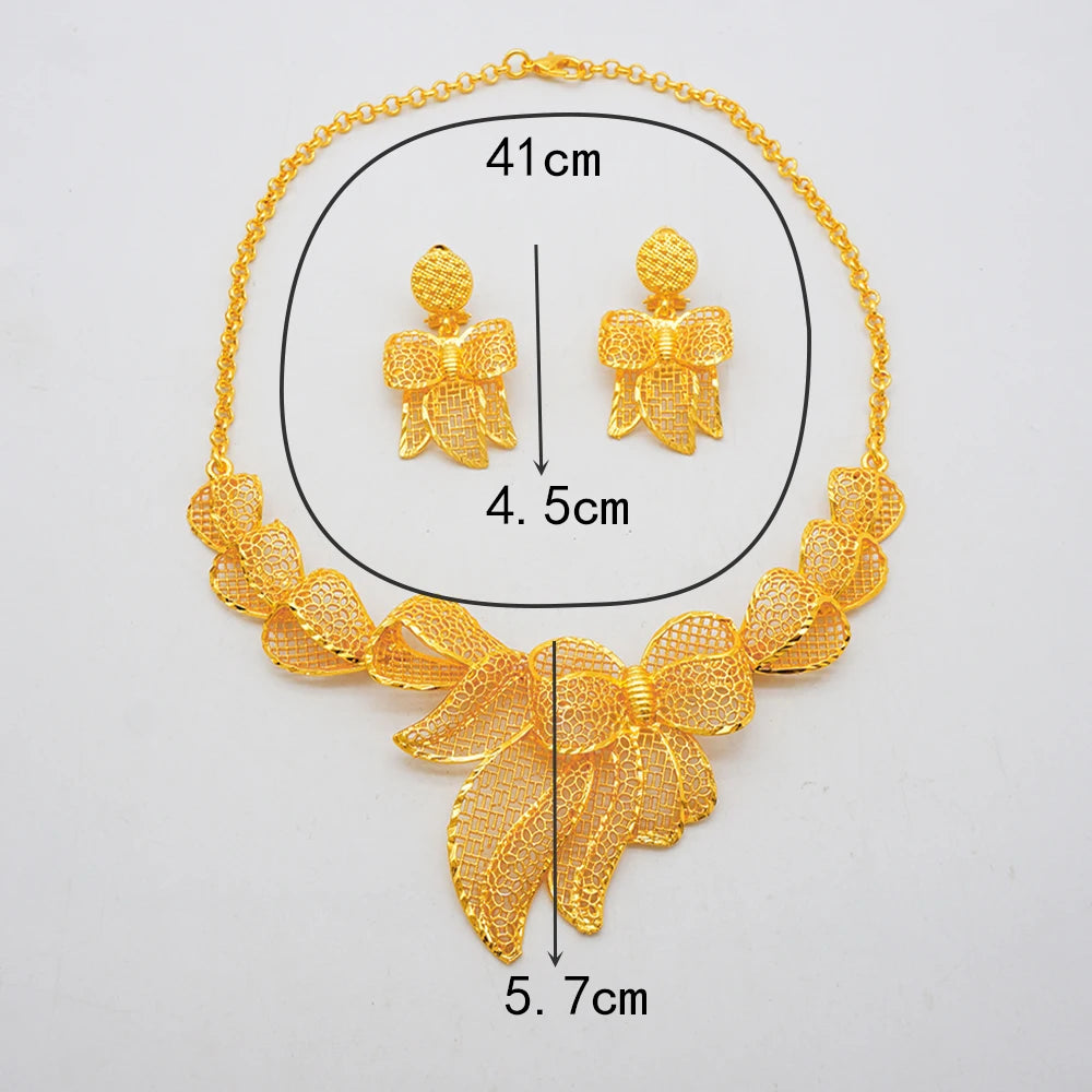 Luxury Indian Jewellery Earrings Necklace Jewelry Sets For Women Dubai Gold Color African Arabic Wedding Bridal  Party Gifts