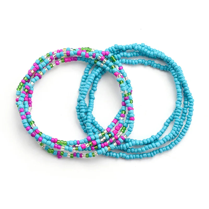 2 Pcs Sexy Summer Waist Bead Chains African Belly Beads Colorful Beach Bikini Body Belly Chain Elastic Jewelry for Women Girls