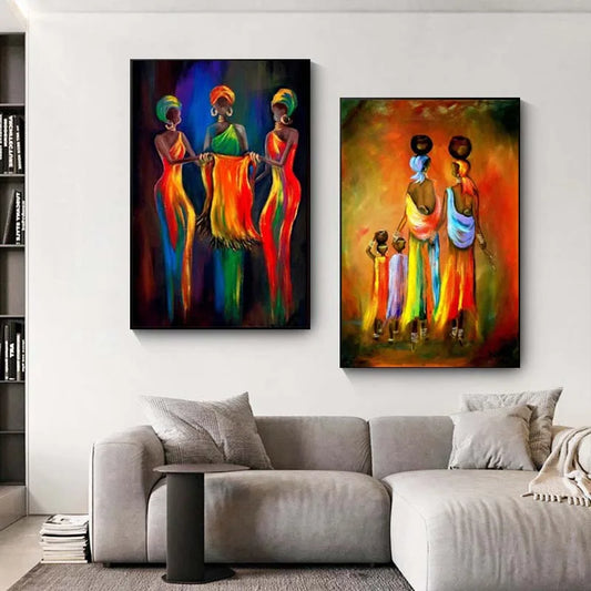 African Women's Oil Paintings Abstract Wall Art Character Posters and Printed Images Nordic Living Room Interior Home Decoration