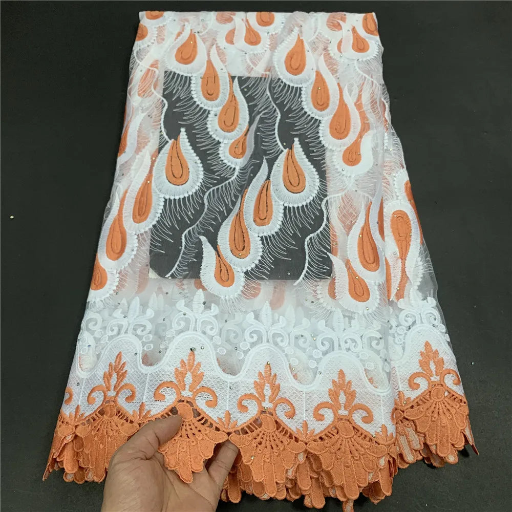 High Quality African Lace Fabric, Embroidery Tulle Cotton, French Wedding Party Dress, Guipure Sequins, 2.5Yards, Latest 2024