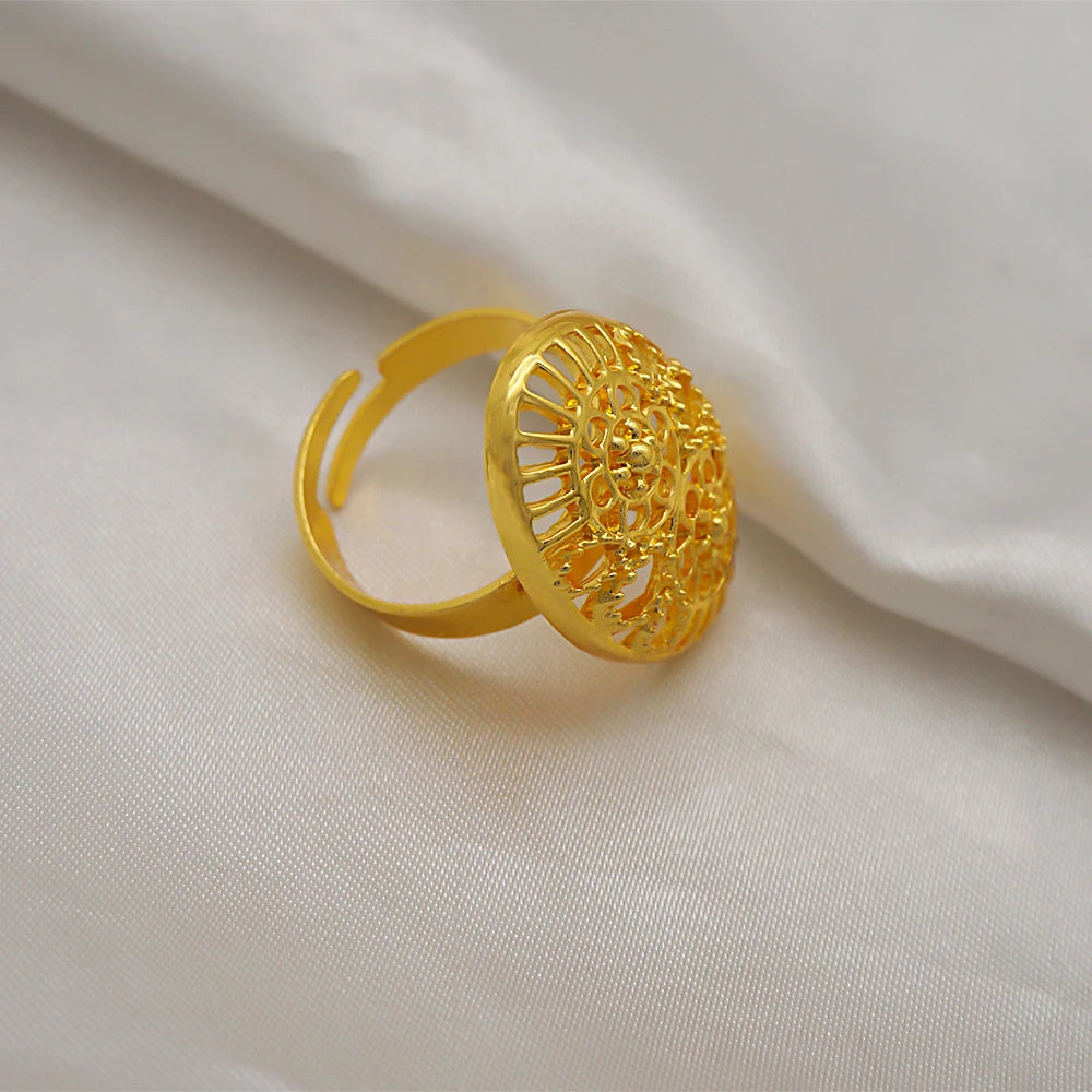 Trendy Nigerian Dubai Gold Color Jewelry Set For Women Tassel Long Chain Bridal Long Necklace Bracelet Earring Ring Wedding Sets