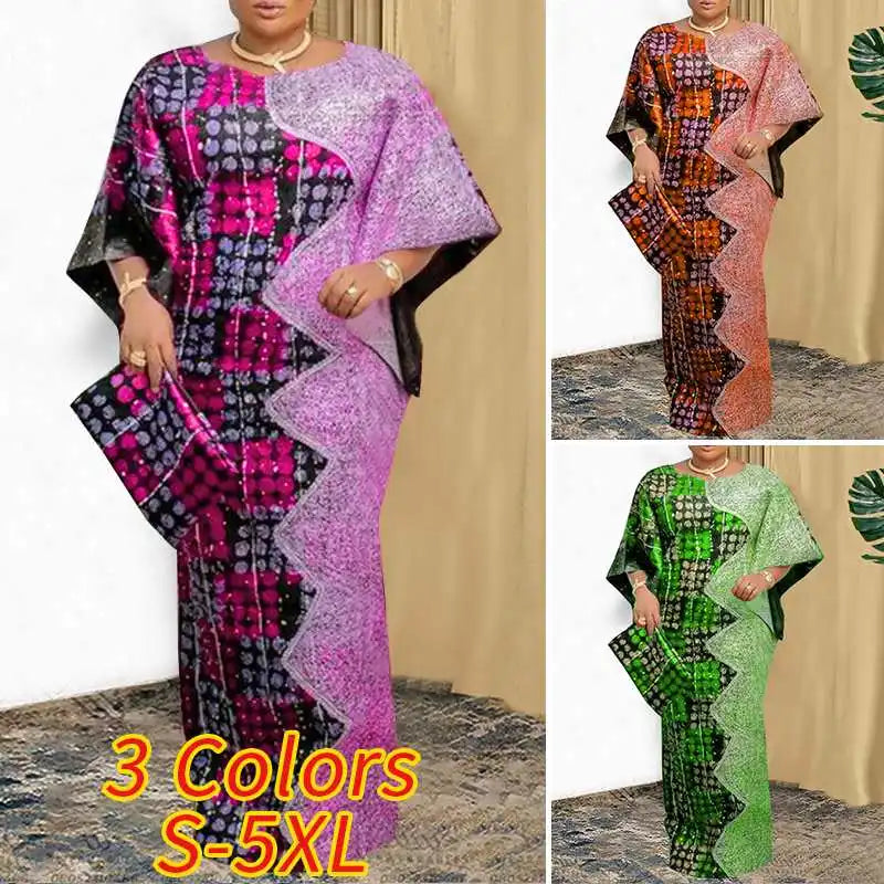 Plus Size VONDA Women Party Dress 2024 Bohemian Printing Sundress Casual Loose 3/4 Sleeve Robe Vintage Bat-wing Sleeve Vestidos