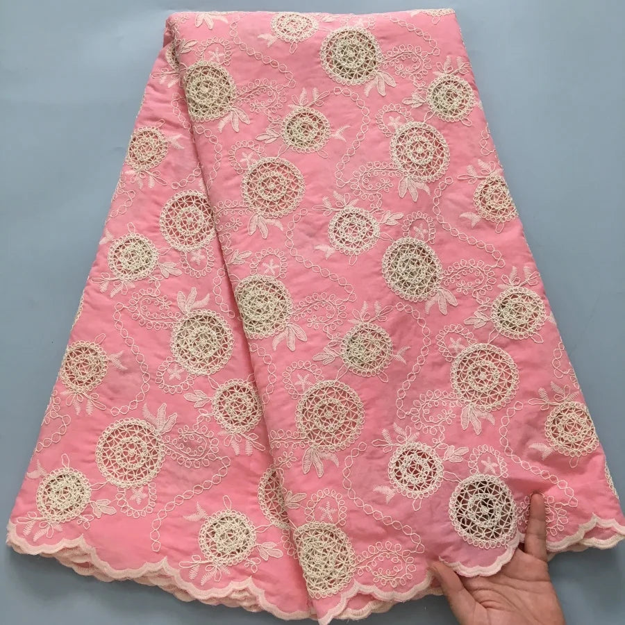 Blush Pink Swiss Voile Lace Fabric | Delicate White Rosette Bouquets & Filigree Tendrils | Petal-Hem Luxury Couture  S4371