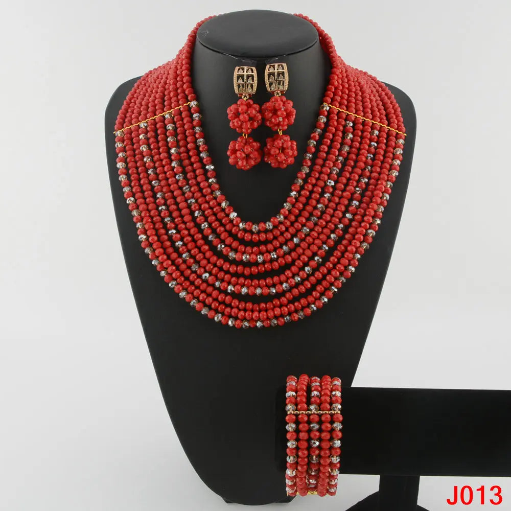 Fashion african coral beads necklace set nigerian wedding african beads jewelry Set