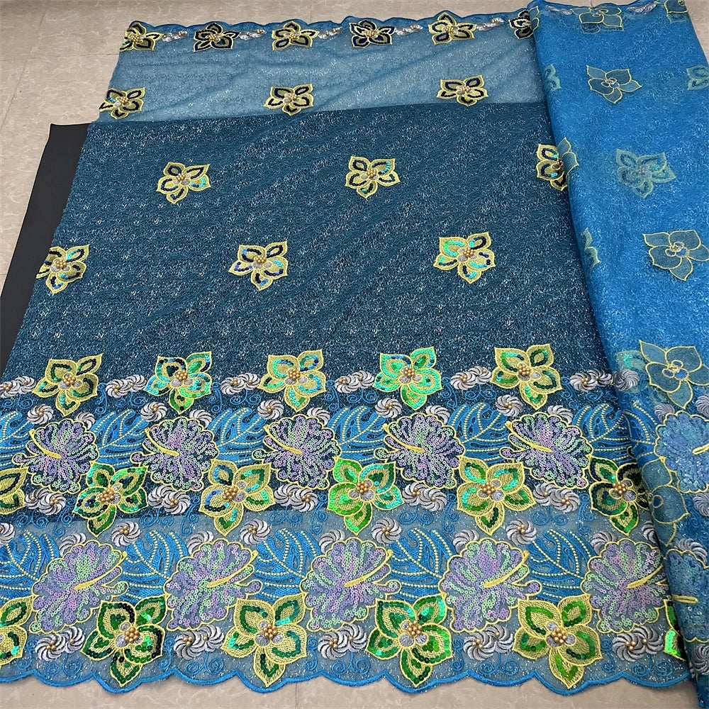 Nigerian Tulle Lace Fabric with Sequins Embroidery, High Quality, African Sewing, Guipure Net Cloth, Prom Dresses, 5Yards