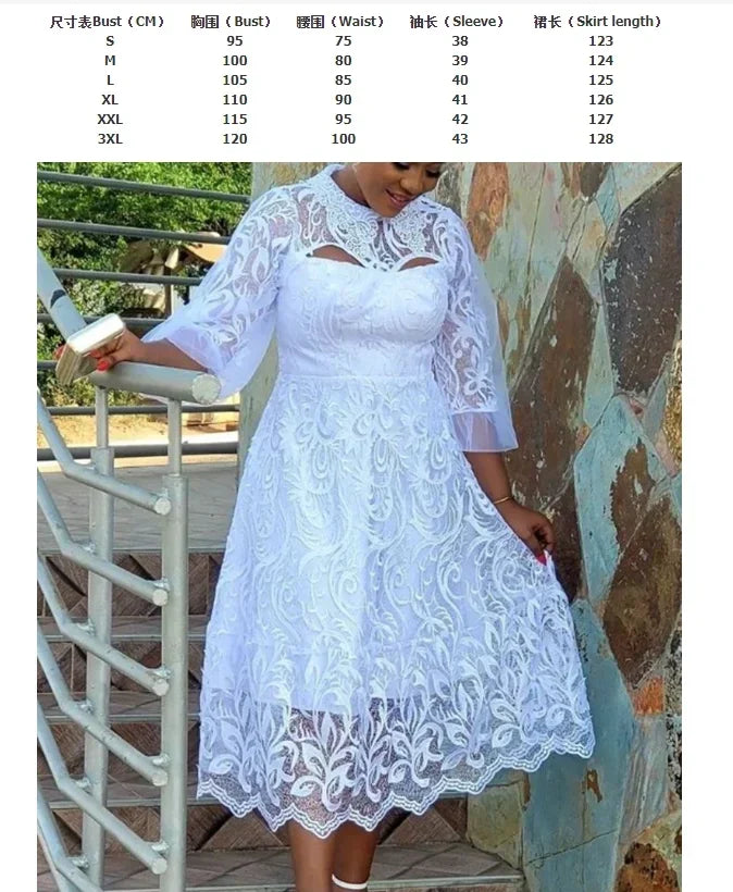 White Lace Dresses for Women Wedding Guests Elegant Turn Down Collar Puff Sleeves Pleated Hem Midi Dress Luxury Occasion Clothes