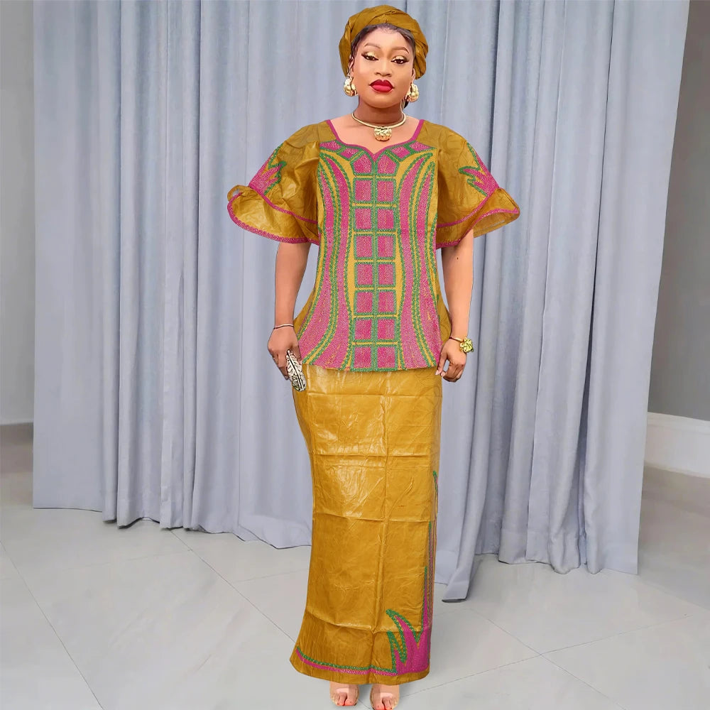 H&D African Clothes For Women Tradition Dress Embroidery Bazin Wedding Party Dress Ankara Robes Trads Wears African Clothes 2024