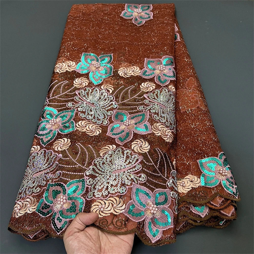 Nigerian Tulle Lace Fabric with Sequins Embroidery, High Quality, African Sewing, Guipure Net Cloth, Prom Dresses, 5Yards