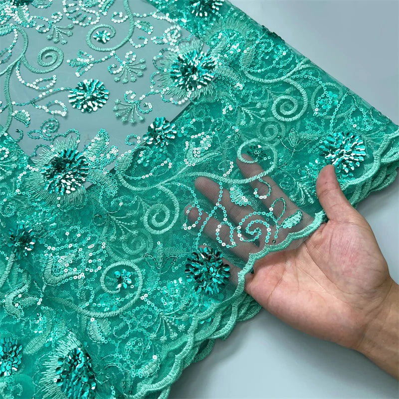 For Sewing Luxury Midi Party Dresses French Tulle Mesh Lace Newest Design African Nigerian Embroidered Lace Fabric,2.5yards 3846