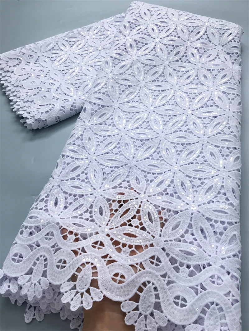 White Water Soluble Fabric Lace African Guipure Cord Lace Fabric High Quality Elegant For Women Wedding Party Dress,2.5yards4025