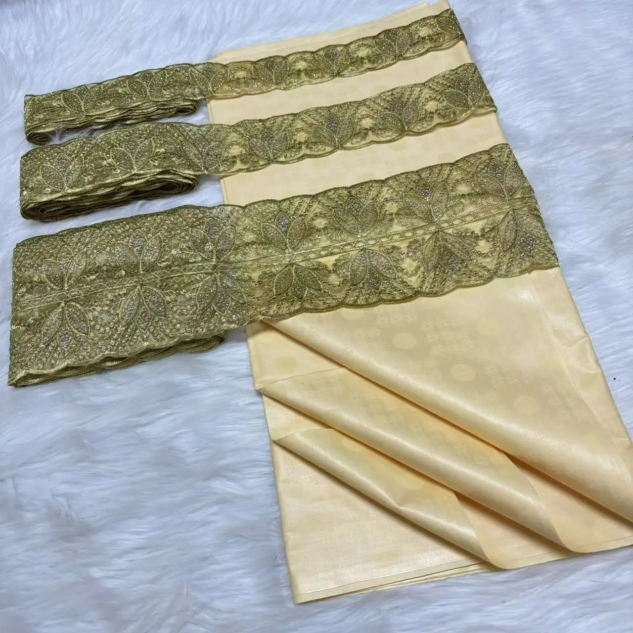 5 Yards/lot Perfume Bazin Riche Soft Brocade Fabric With 15 yards Lace Embroidered Trim Accessories Ribbon For Crafts Sewing