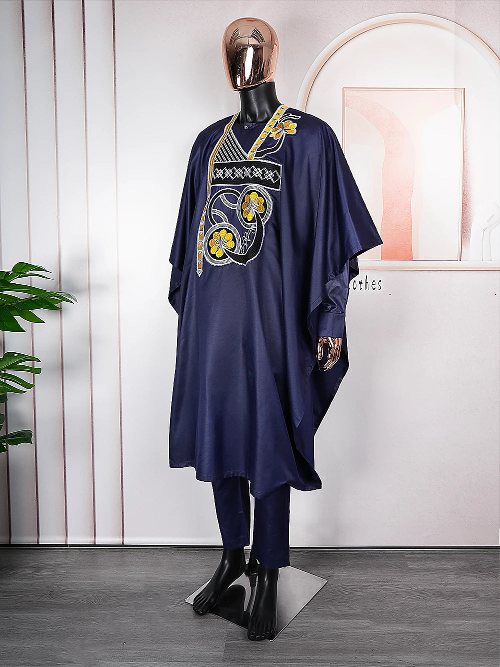 H&D New African Suit For Men Robe Shirt Pants Set Long Sleeve Tops Embroidery Clothes Wedding Party Traditional Robes Ramadan