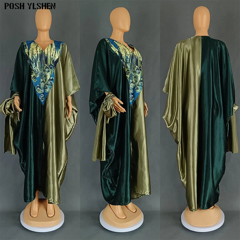 Plus Size African Long Dresses for Women 2025 Traditional Nigeria Print Patchwork Caftan Dress Abaya Musulman Robe Femme Clothes
