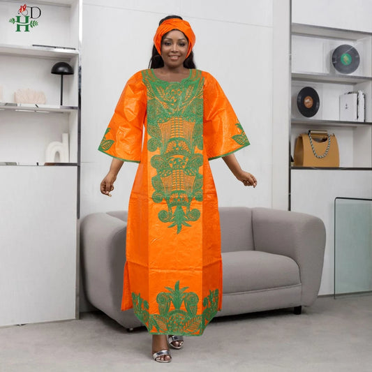 H&D African Clothing For Women Dashiki Traditional Bazin Embroidery Dresses Wedding Evening Party Gown Church Clothes Outfits