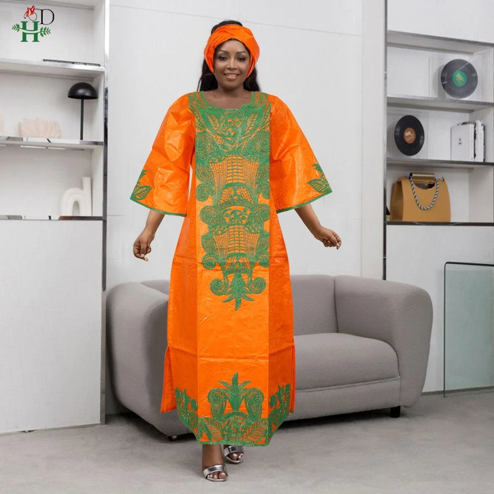 H&D African Clothing For Women Dashiki Traditional Bazin Embroidery Dresses Wedding Evening Party Gown Church Clothes Outfits