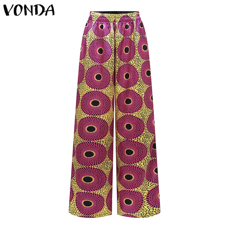 VONDA Plus Size Women Elegant Wide Leg Pants Pants Sets 2024 Vintage 3/4 Sleeve Elastic Waist Tops+Trousers Casual Pleated Suits