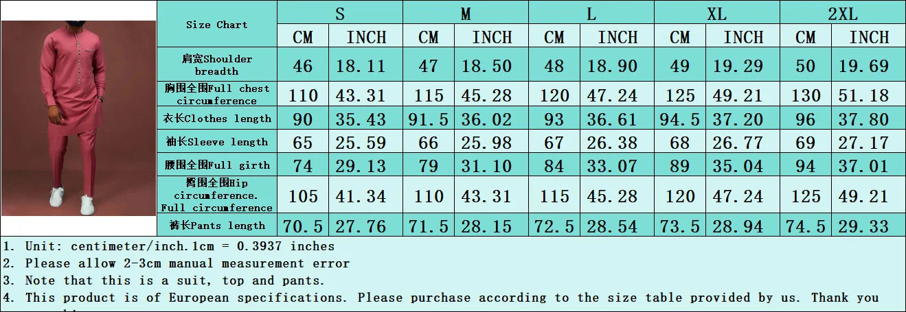 New Two-pieces Men's Dashiki Long Sleeve Top Pant Sets African Traditional Clothes Men's Luxury Kaftan Outfits Elegant Men Suits