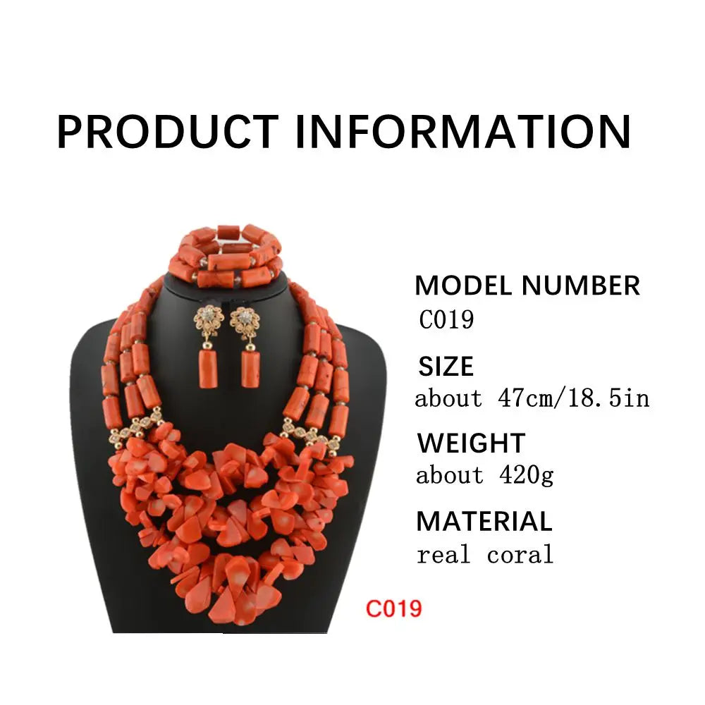 Fashion Nigerian Coral Beads Necklace Earrings Set for Bride New African Wedding Jewelry Set