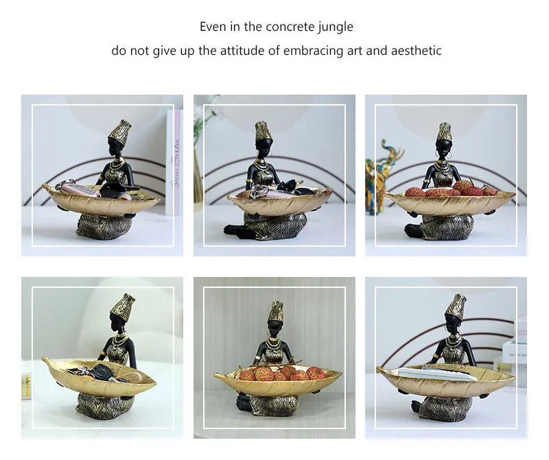 SAAKAR Resin Exotic Black Woman Storage Figurines Africa Figure Home Desktop Decor Keys Candy Container Interior Craft Objects