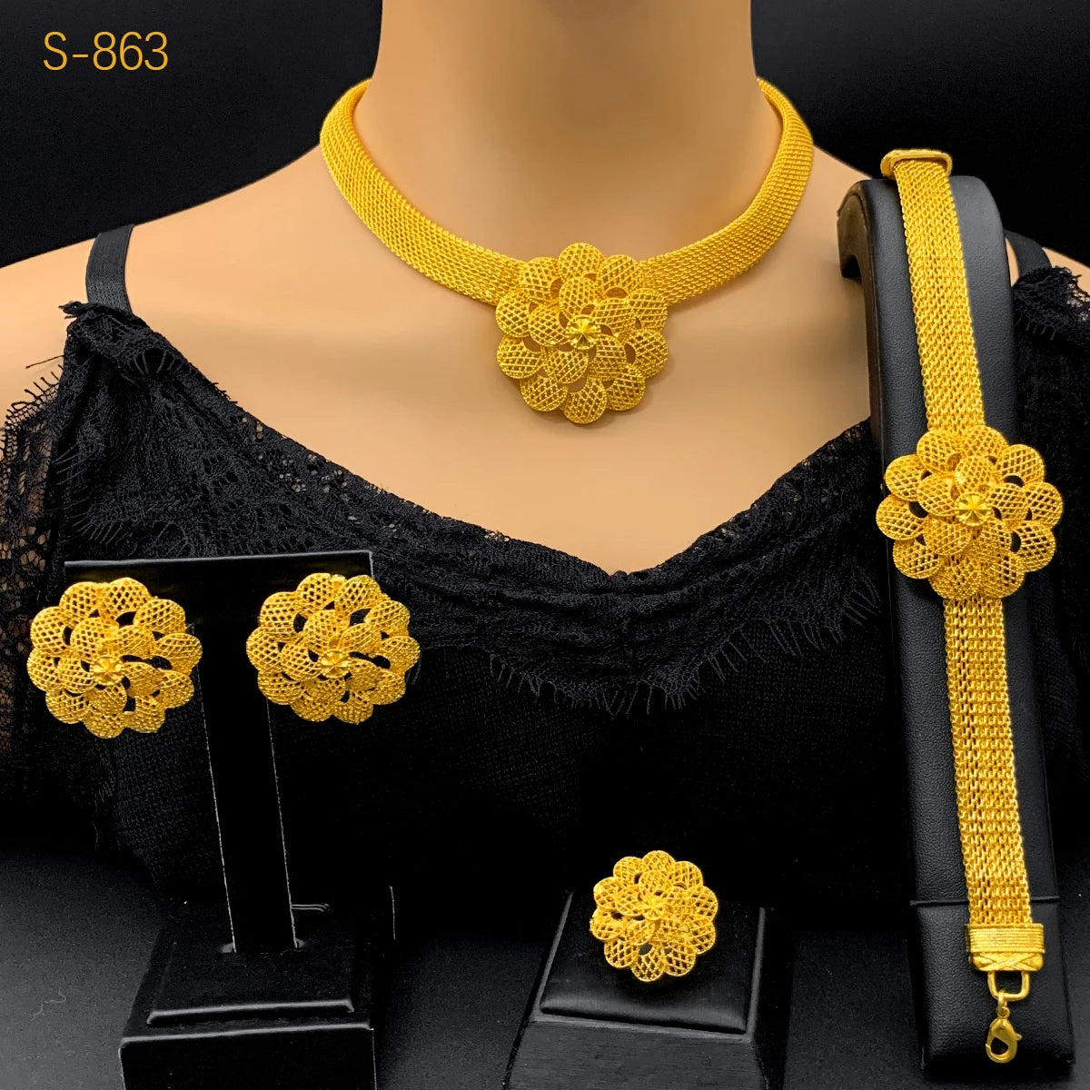 Luxury Flower Necklace Sets For Women Wedding Dubai Gold Plated African Jewelry Set Indian Jewellery Anniversary Gifts