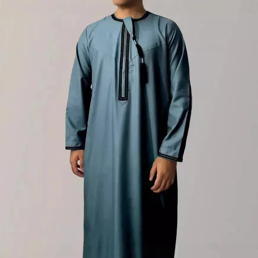 New Men's Muslim Fashion Abayas Dress O Neck Long Sleeve Pullover Kaftan Pakistan Saudi Arab Caftan Islamic Clothing Prayer Robe