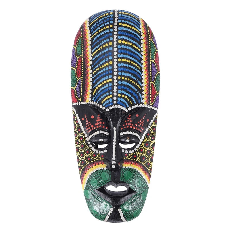 Wooden Mask Wall Hanging Solid Wood Carving Painted Facebook Wall Decor Bar Home Decorations African Totem Mask Crafts