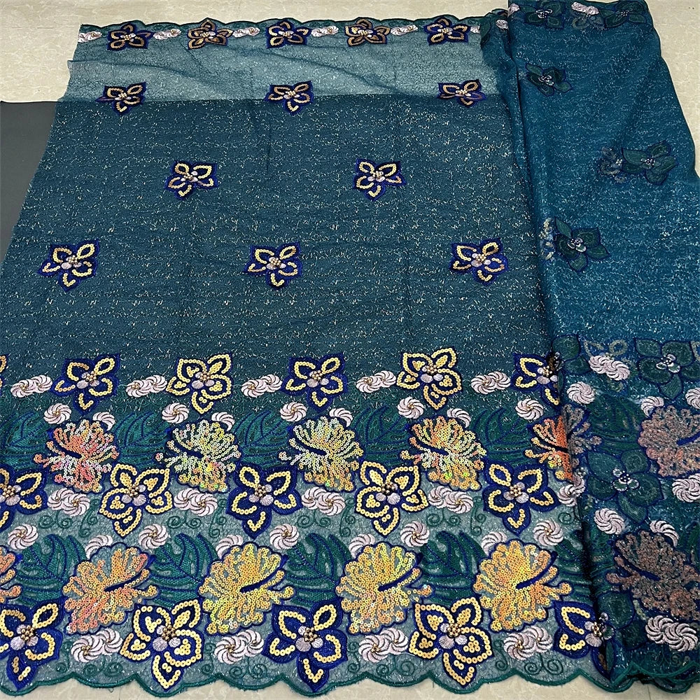 Nigerian Tulle Lace Fabric with Sequins Embroidery, High Quality, African Sewing, Guipure Net Cloth, Prom Dresses, 5Yards