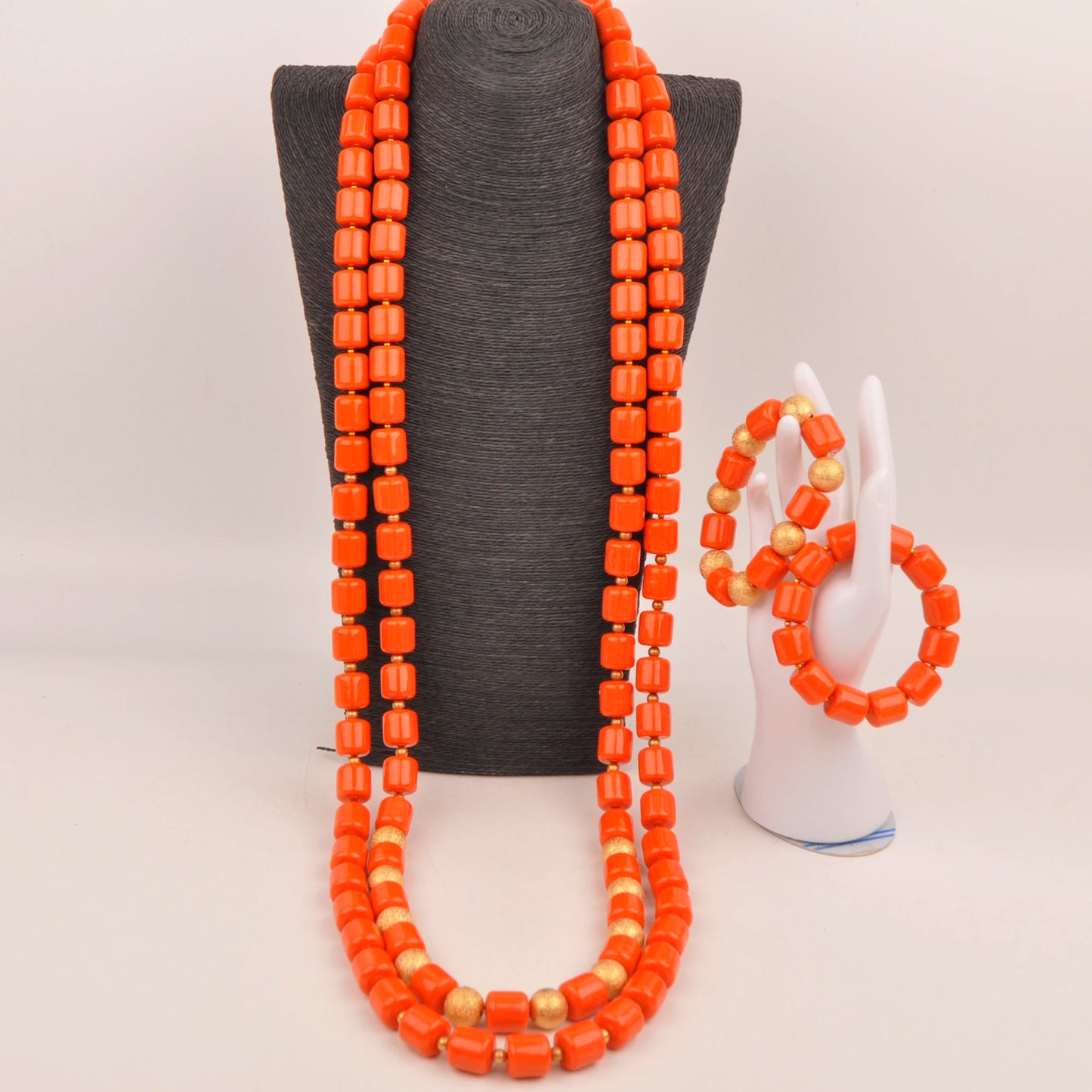 Orange Nigerian Artificial Coral Bead Necklace African Jewelry Sets