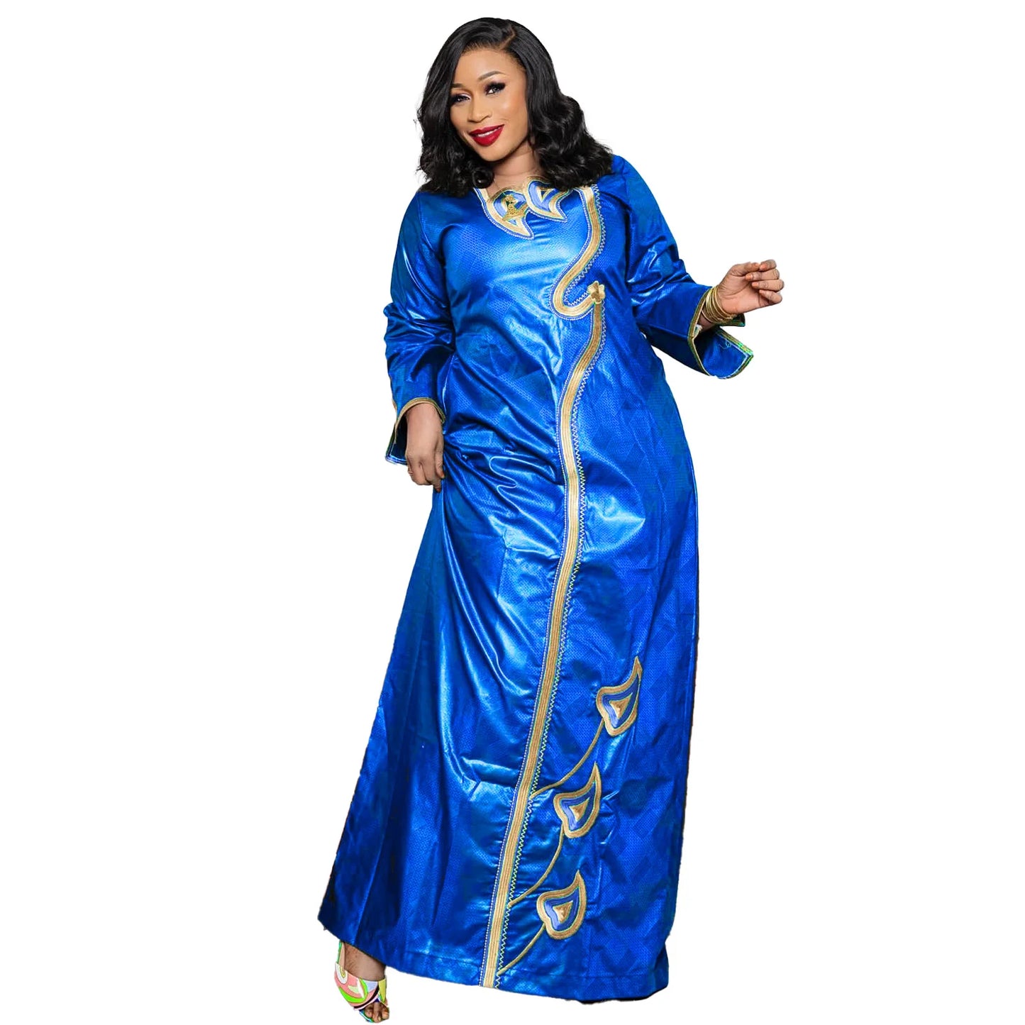 African Attire For Women Bazin Riche Embroidery Plus Size Elegant Party Church Dress