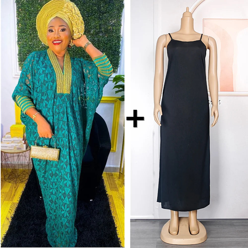 Elegant African Dresses for Women Traditional Dashiki Lace Boubou Plus Size Turkey Wedding Party Gown Muslim Kaftan Maxi Dress