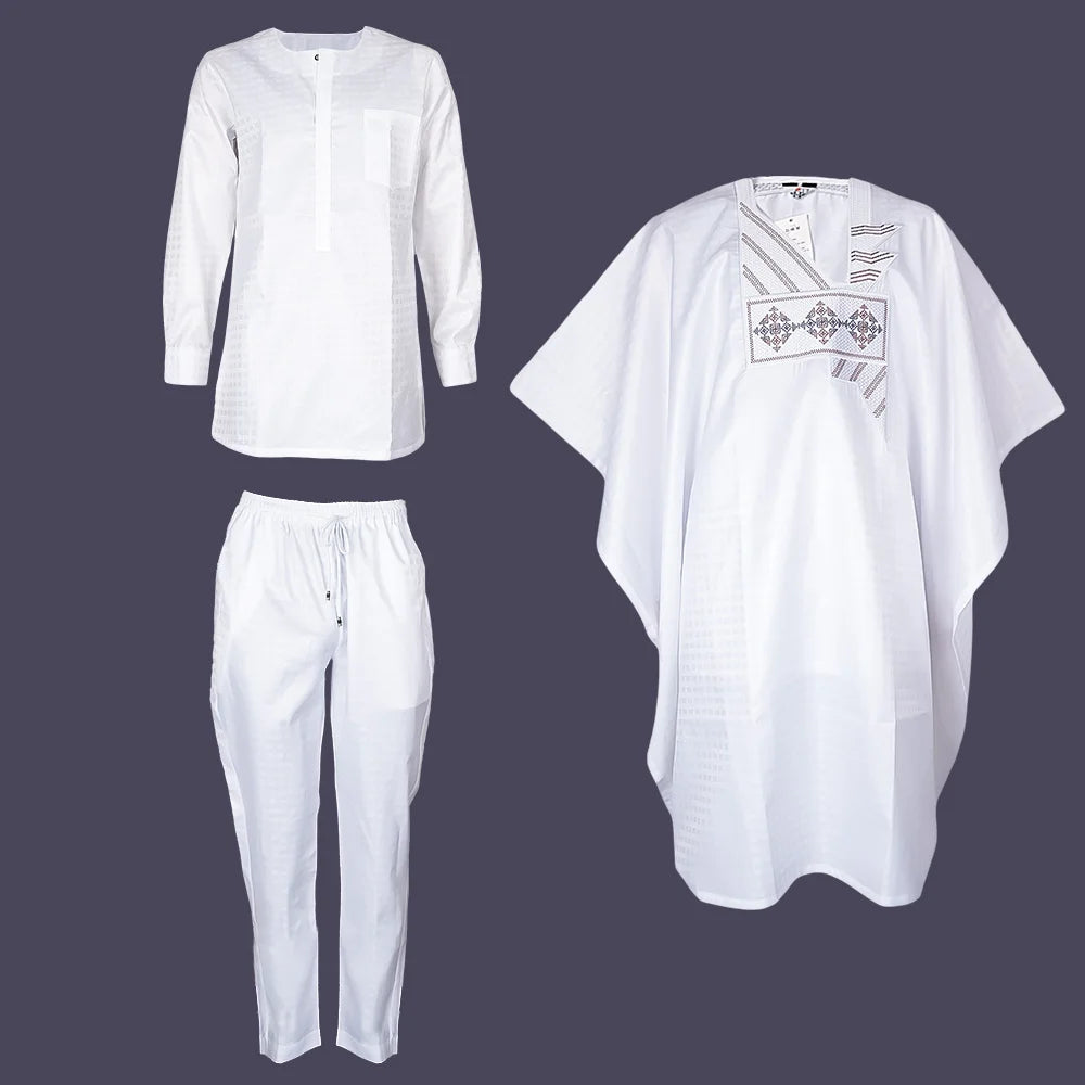 H&D African clothes For Men Embroidered Robes Dashiki Shirt Pants 3PCS Set Muslim Ramadan Thobe Wedding Festivals Christmas Gown