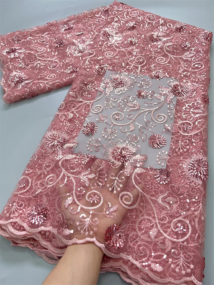 For Sewing Luxury Midi Party Dresses French Tulle Mesh Lace Newest Design African Nigerian Embroidered Lace Fabric,2.5yards 3846