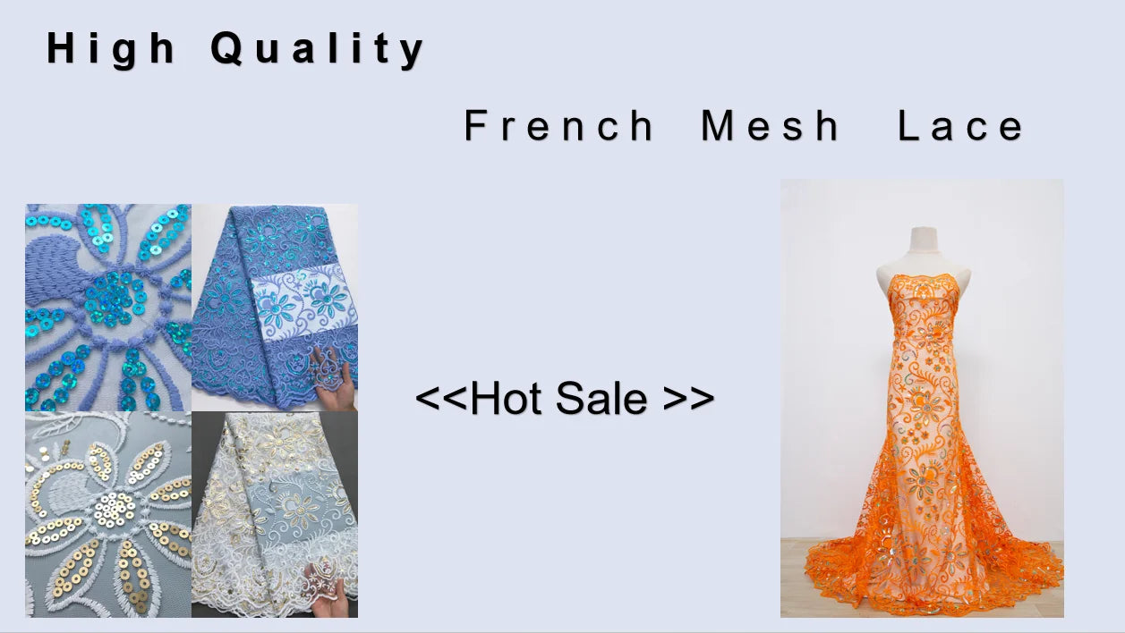 For Sewing Luxury Midi Party Dresses French Tulle Mesh Lace Newest Design African Nigerian Embroidered Lace Fabric,2.5yards 3846