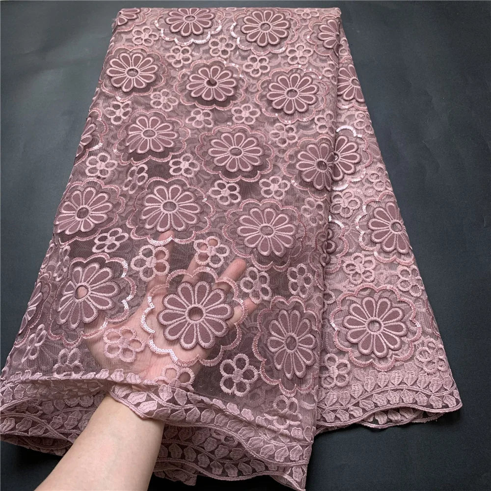 High Quality African Lace Fabric, Embroidery Tulle Cotton, French Wedding Party Dress, Guipure Sequins, 2.5Yards, Latest 2024