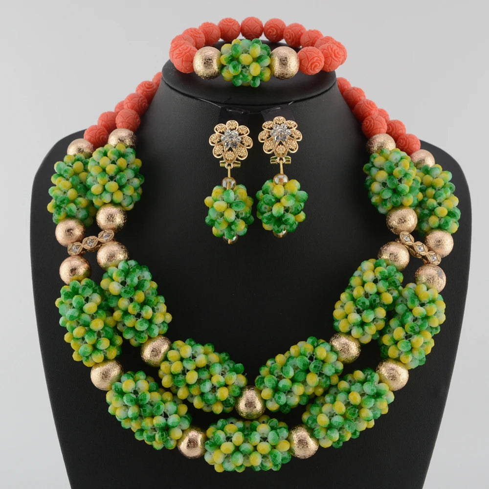Fashion african coral beads necklace set nigerian wedding african beads jewelry Set