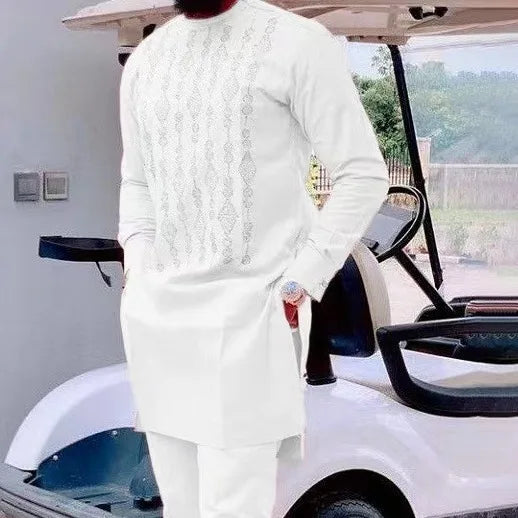 Two Pieces Set Men African Suit Long Sleeve Round Collar Print Shirt Pants Africa Traditional  Outfits Slim Suits