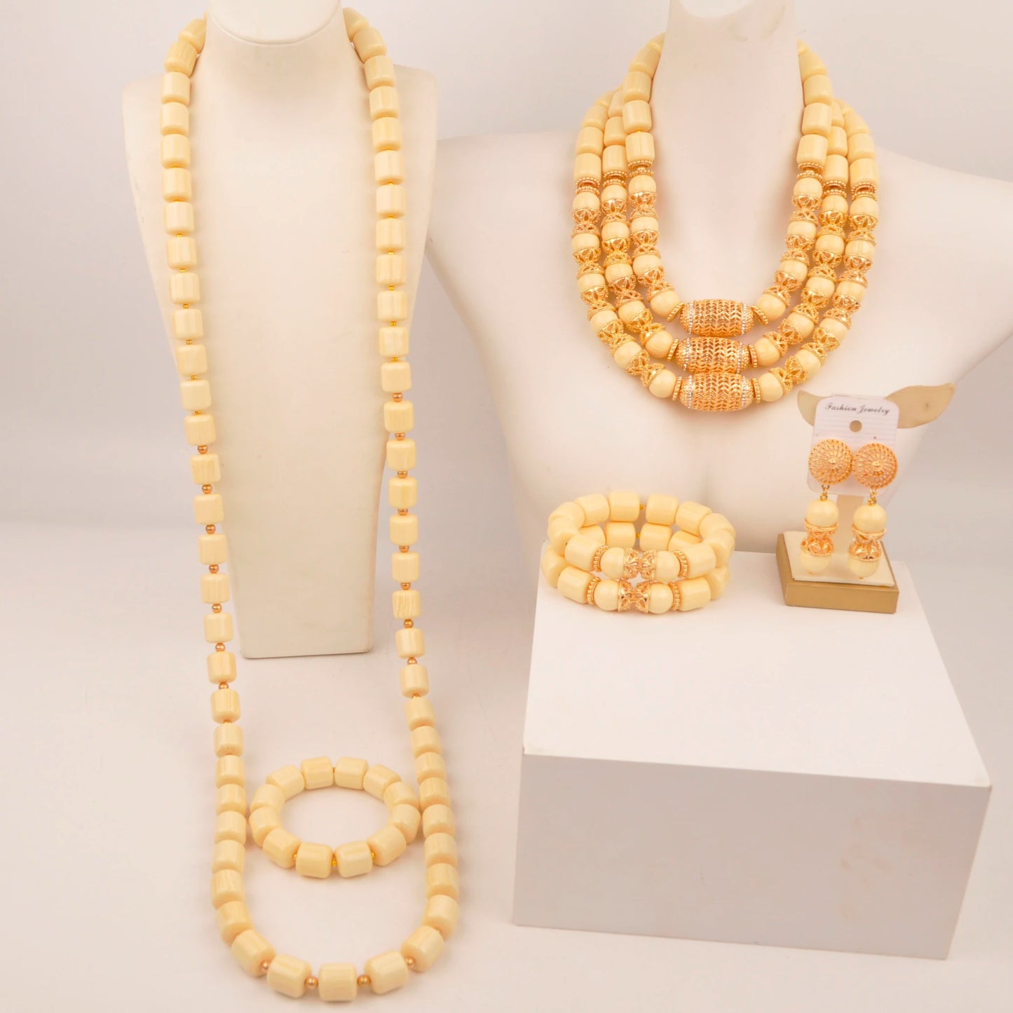 Orange Nigerian Artificial Coral Bead Necklace African Jewelry Sets