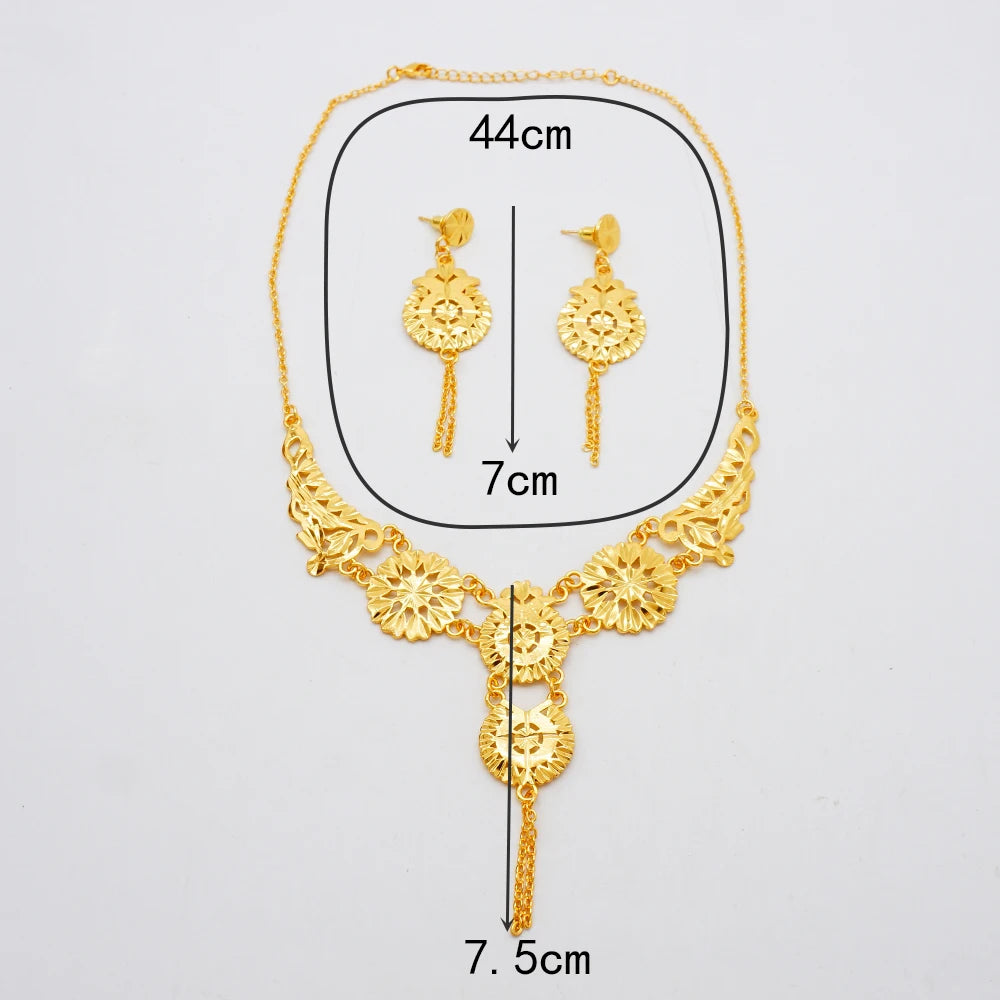 Luxury Indian Jewellery Earrings Necklace Jewelry Sets For Women Dubai Gold Color African Arabic Wedding Bridal  Party Gifts