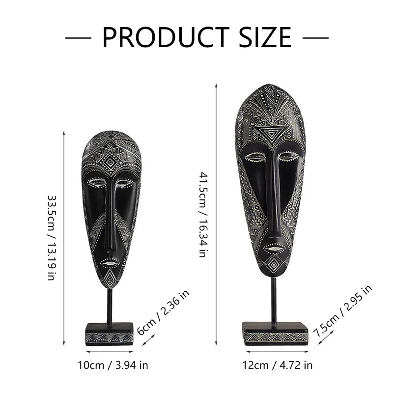 African Style Face Mask Ornament Sculpture Decoration Resin Arts And Crafts Originality Pattern Carving Retro With Base For Home