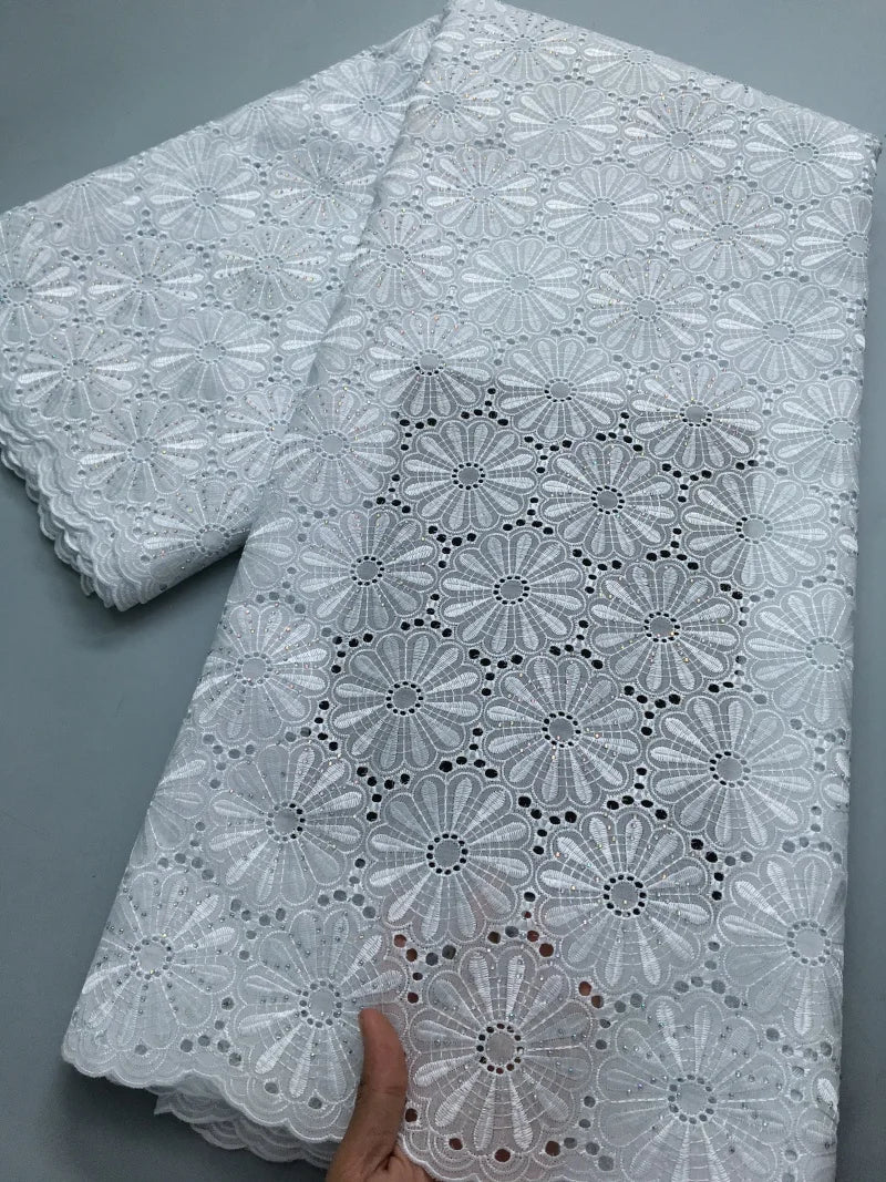 Nigerian Swiss Voile Cotton Fabric Lace African Lace Fabric with Stones Evening Party Dresses For Women High Quality2.5yards4200
