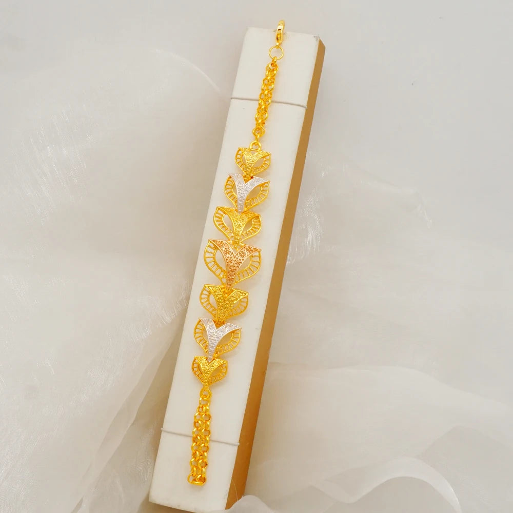 Trendy Nigerian Dubai Gold Color Jewelry Set For Women Tassel Long Chain Bridal Long Necklace Bracelet Earring Ring Wedding Sets