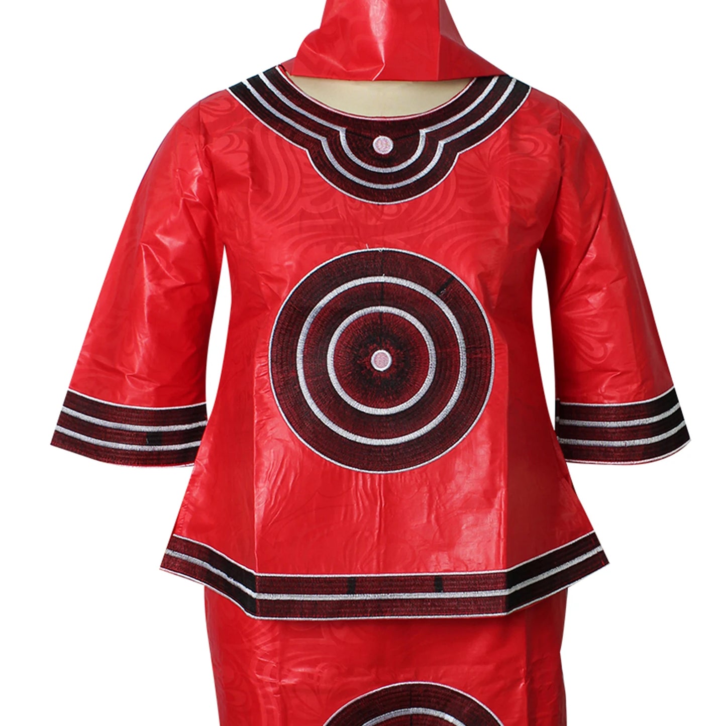 African Dresses For Women 3/4 Sleeve Top With Wrapper And Scarf 3pieces One Set 2 Size Smaller Than Us Size