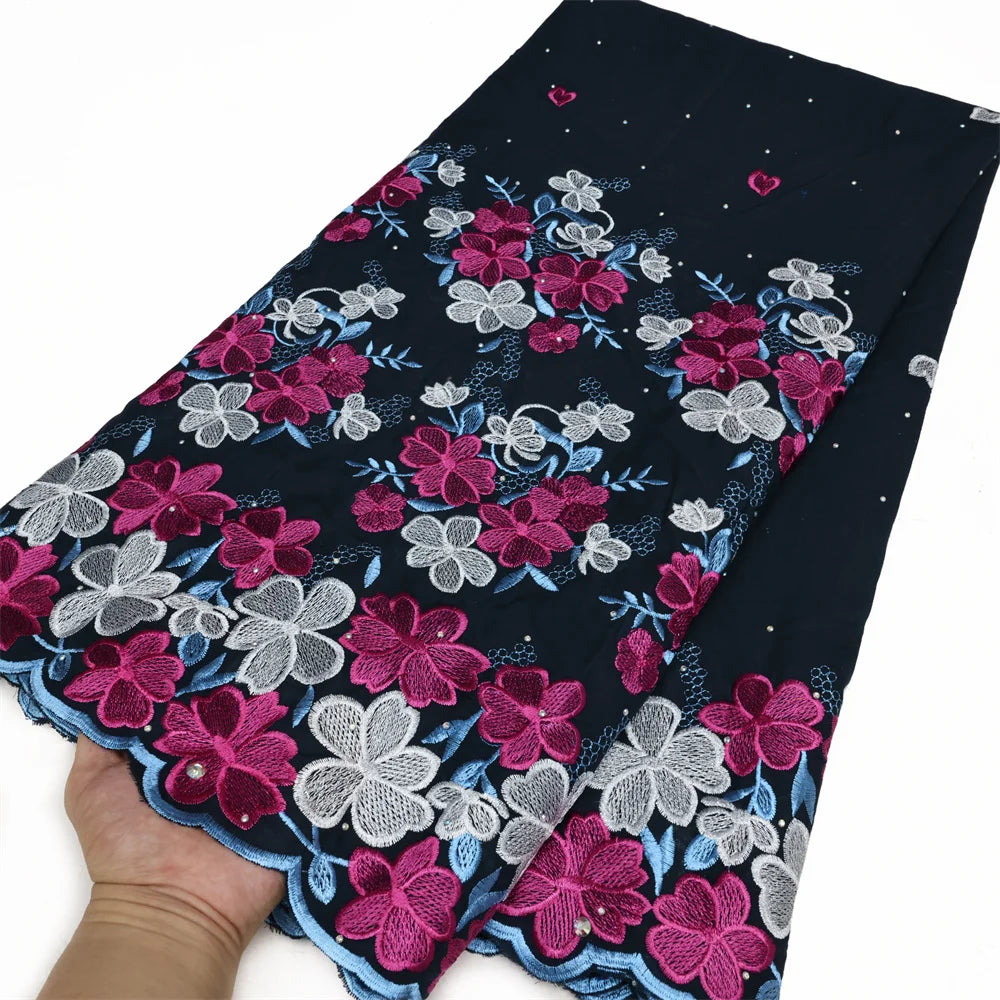 Latest 2025 High Quality African Nigerian Tulle Lace Fabric Cotton Damask Guipure Formal Prom Party Gown Dress 5Yards