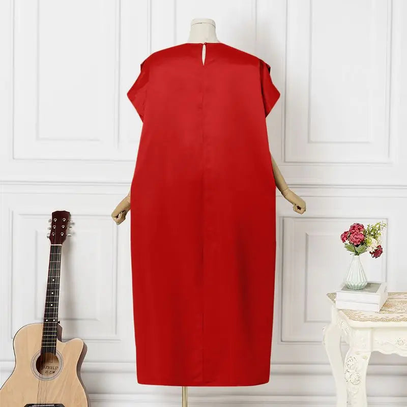 VONDA Oversize Women Maxi Dress Elegant Short Sleeve Ruffled Satin Silk Party Sundress 2024 Casual Loose Solid Color Summer Robe