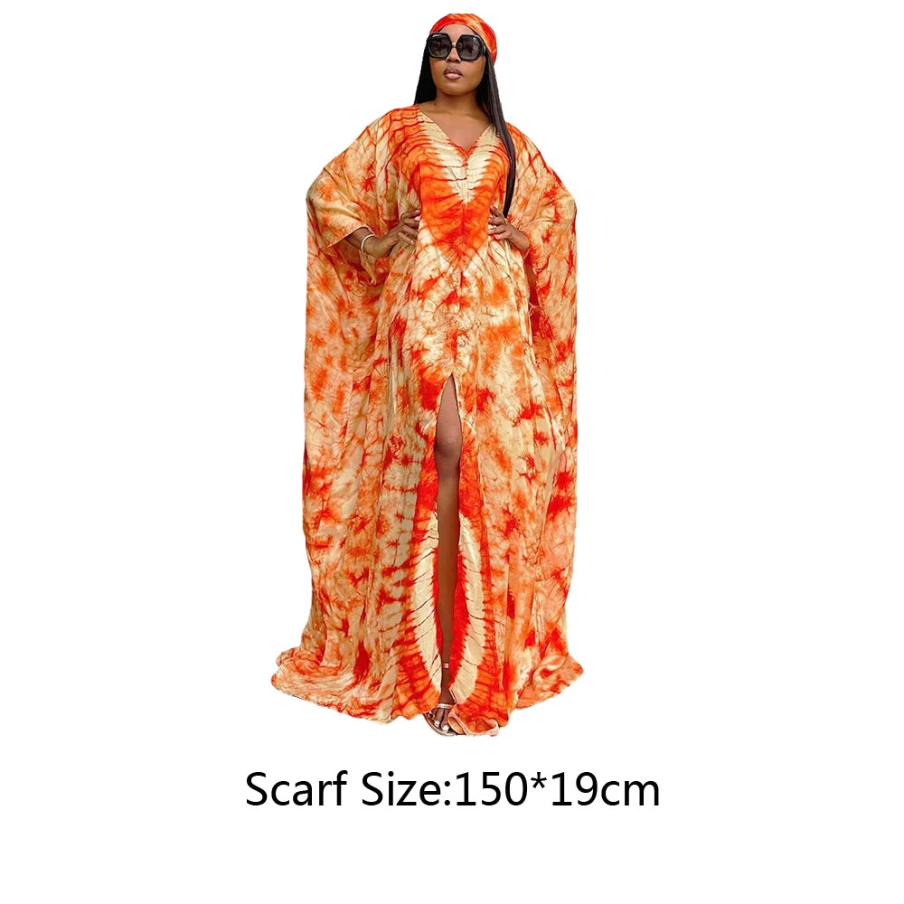 African Dresses for Women Hijab Kaftan Print Loose Boubou Robe Africa Clothes Ankara Dashiki Dubai Abaya Scarf Gown Caftan Dress
