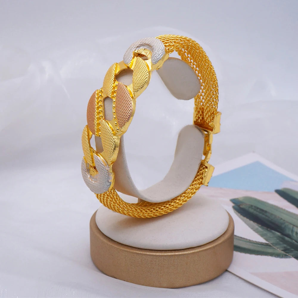 Trendy Nigerian Dubai Gold Color Jewelry Set For Women Tassel Long Chain Bridal Long Necklace Bracelet Earring Ring Wedding Sets